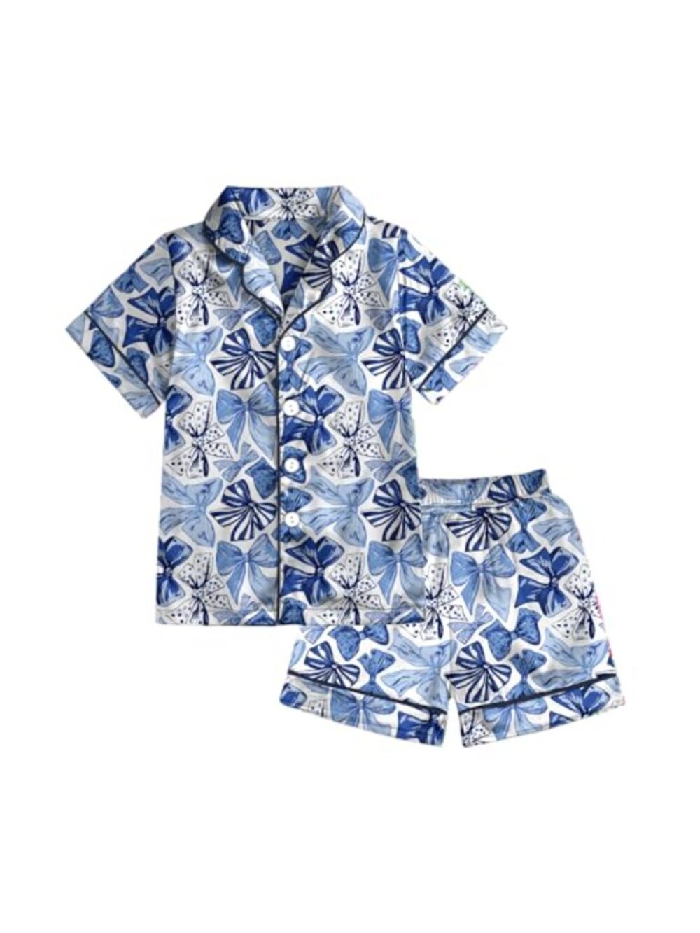 Women's Bow Print Pajama Set Button-Down Top Shorts Sleepwear